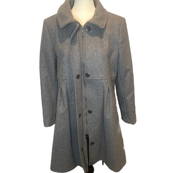 Women’s DKNY Gray Wool Blend Babydoll Peacoat Fully Lined Size 12 Petite MINT - Picture 3 of 10
